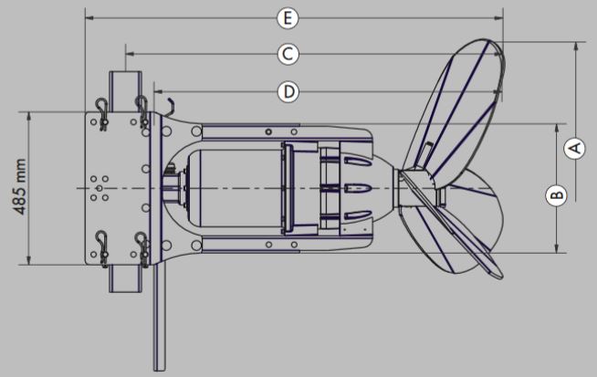 Tauchmotor-Rührwerk TMR 3M Abmessungen